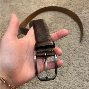 Johnston & Murphy Dark Brown Leather Belt with Silver Buckle